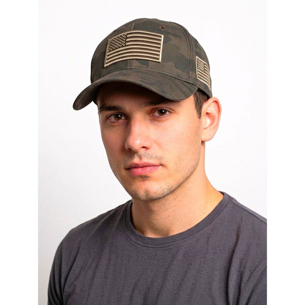 Runs Deep Gray Camouflage USA Flag Patch Baseball Cap Hat One Size Men NWT